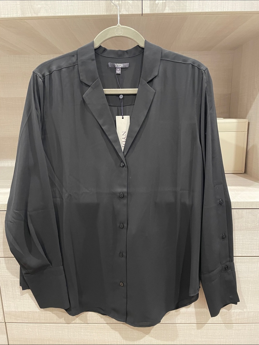 NYDJ Black Long-Sleeve V-Neck Button-Down Blouse
